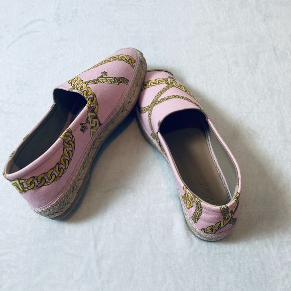 Versace Chain-Print Cotton Espadrille Loafers Pink Size 10B New In Box Authentic - Picture 7 of 13